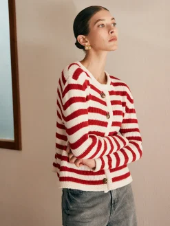 Crew Neck Striped Jersey Cardigan Cardigans|Sweaters & Cardigans