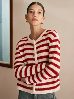 Crew Neck Striped Jersey Cardigan Cardigans|Sweaters & Cardigans