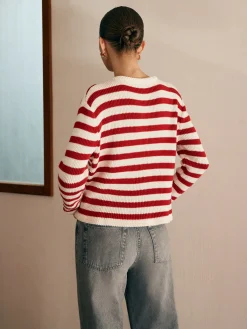 Crew Neck Striped Jersey Cardigan Cardigans|Sweaters & Cardigans