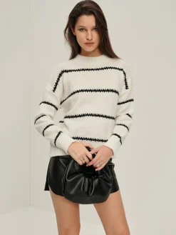Discount Crew Neck Striped Pullover Sweater Sweater Tops|Sweaters & Cardigans