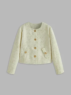Discount Crew Neck Tweed Breasted Jacket Outerwear|Tops