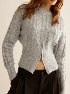 Sale Crew Neck Zipper Design Sweater Sweater Tops|Sweaters & Cardigans