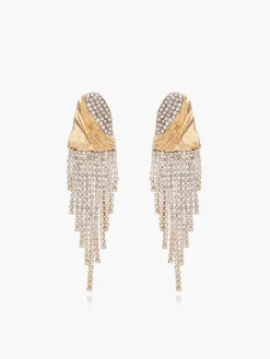 New Crinkled Metal Rhinestone Earrings Earrings|Accessories
