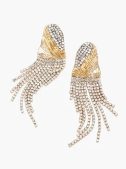 New Crinkled Metal Rhinestone Earrings Earrings|Accessories