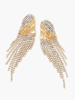 New Crinkled Metal Rhinestone Earrings Earrings|Accessories