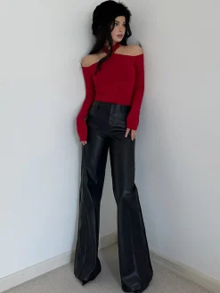 Sale Criss Cross Cold-Shoulder Ribbed Top T-shirts|Tops