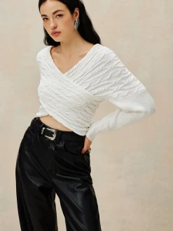 New Criss Cross Crop Knit Top Sweater Tops|Sweaters & Cardigans