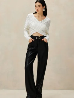 New Criss Cross Crop Knit Top Sweater Tops|Sweaters & Cardigans