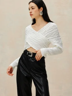 New Criss Cross Crop Knit Top Sweater Tops|Sweaters & Cardigans