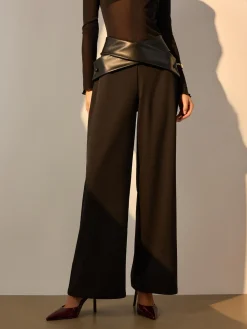 Best Criss Cross Faux Leather Panel Pants Pants|Bottoms