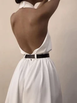 New Criss Cross Halter Backless Jumpsuit Without Belt White Dresses|Jumpsuits & Rompers