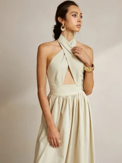 Criss Cross Halter Pockets Long Dress Casual Dresses|Cocktail & Party Dresses