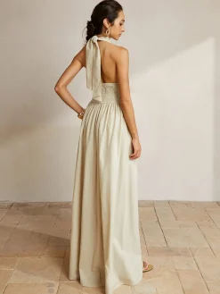 Criss Cross Halter Pockets Long Dress Casual Dresses|Cocktail & Party Dresses