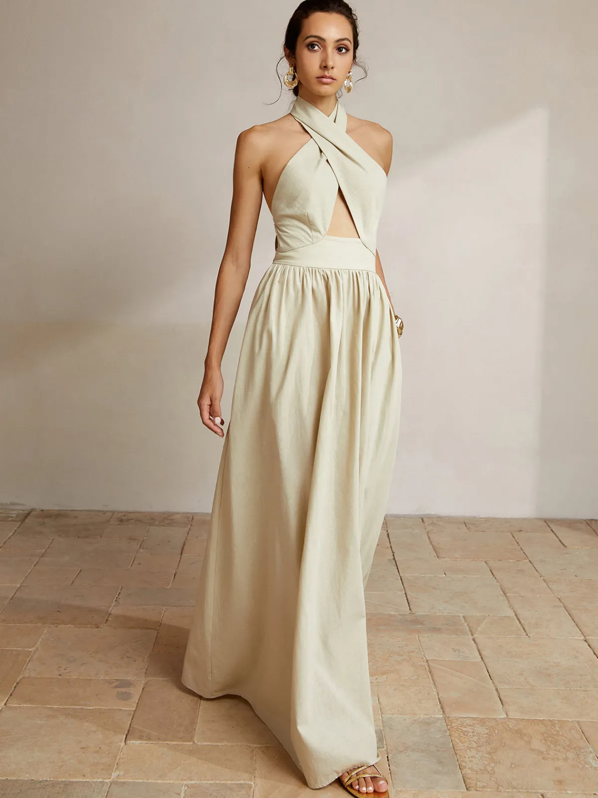 Criss Cross Halter Pockets Long Dress Casual Dresses|Cocktail & Party Dresses
