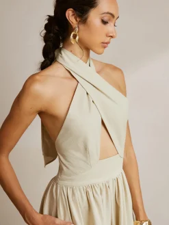Criss Cross Halter Pockets Long Dress Casual Dresses|Cocktail & Party Dresses