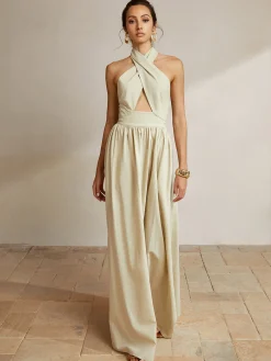 Criss Cross Halter Pockets Long Dress Casual Dresses|Cocktail & Party Dresses