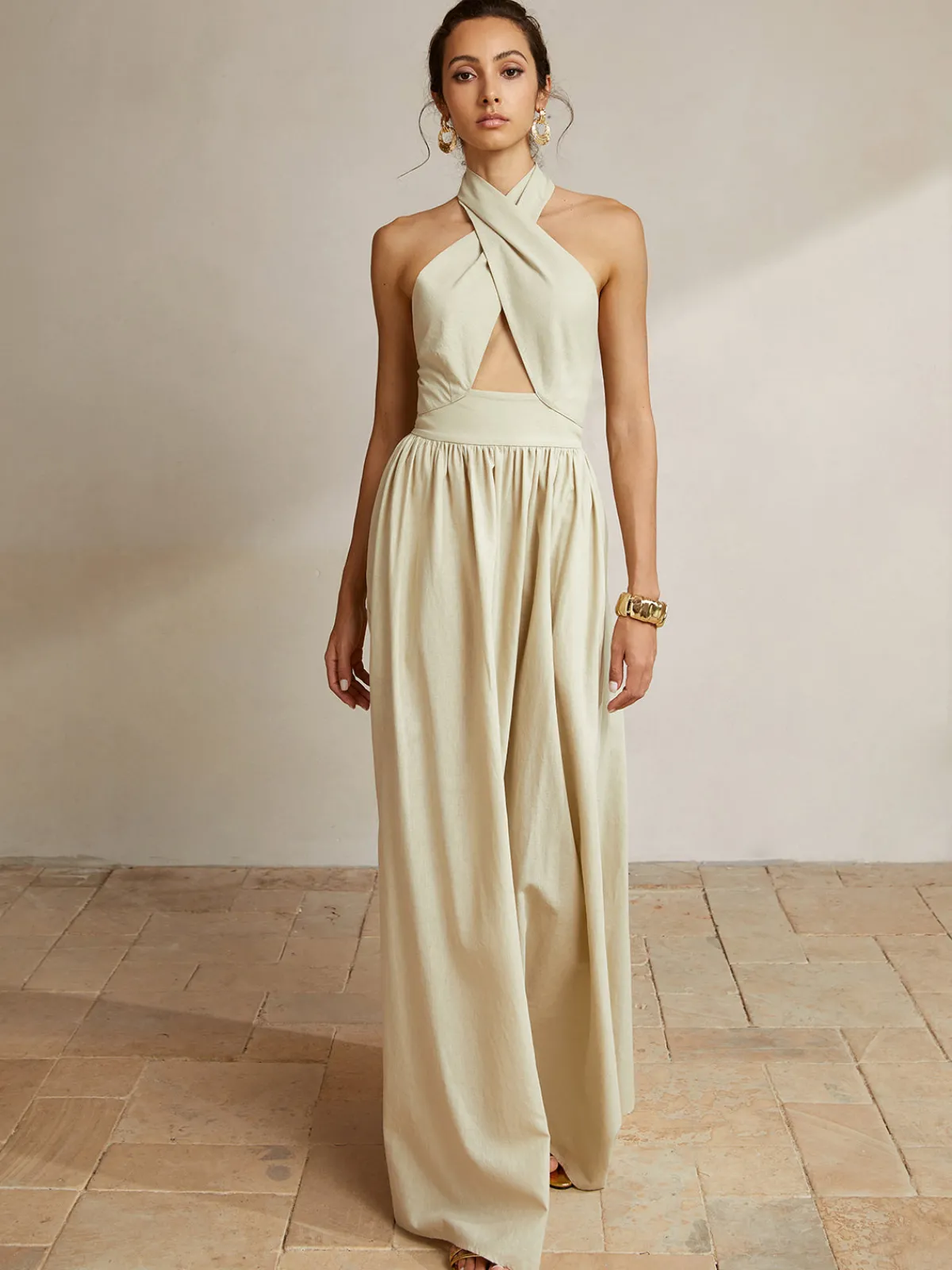 Criss Cross Halter Pockets Long Dress Casual Dresses|Cocktail & Party Dresses
