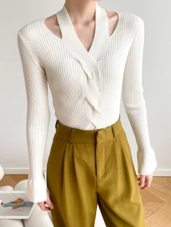 Clearance Criss Cross Halter Sweater Sweater Tops|Sweaters & Cardigans