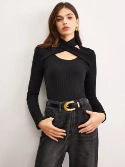 Hot Criss Cross Neck Ribbed Top T-shirts|Tops