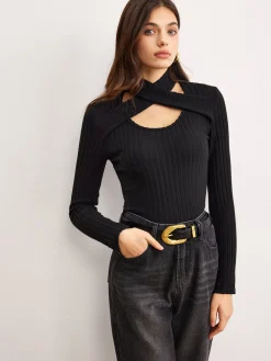 Hot Criss Cross Neck Ribbed Top T-shirts|Tops
