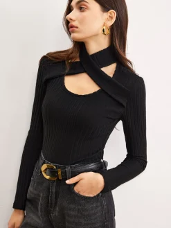 Hot Criss Cross Neck Ribbed Top T-shirts|Tops