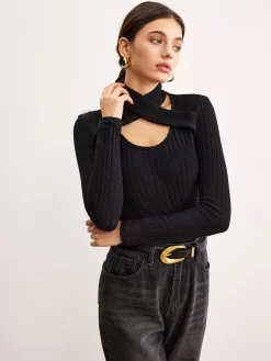 Hot Criss Cross Neck Ribbed Top T-shirts|Tops