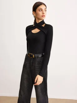 Hot Criss Cross Neck Ribbed Top T-shirts|Tops