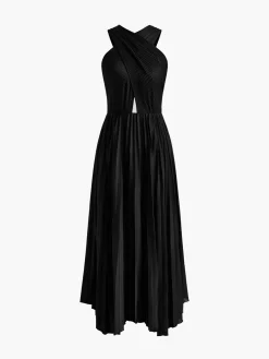 Discount Criss Cross Pleated Long Dress Black Dresses|Cocktail & Party Dresses