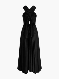 Discount Criss Cross Pleated Long Dress Black Dresses|Cocktail & Party Dresses