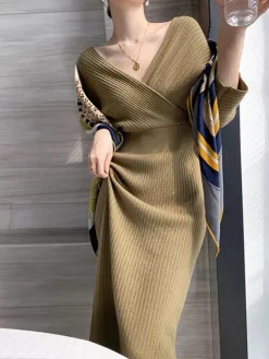 Online Criss Cross Sweater Dress Without Belt Sweater Dresses|Vacation Dresses