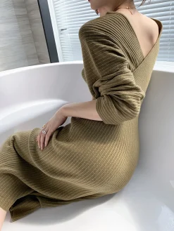 Online Criss Cross Sweater Dress Without Belt Sweater Dresses|Vacation Dresses