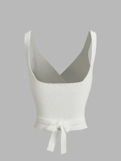 Sale Criss Cross Tie Back Crop Sweater Vest Sweater Vests|Sweaters & Cardigans