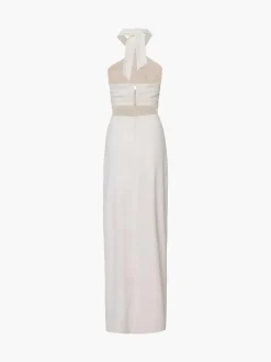 New Crisscross Cutout Halter Split Knit  Long Dress White Dresses|Cocktail & Party Dresses