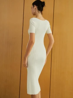 Outlet Crisscross Split Midi Sweater Dress White Dresses|Sweater Dresses
