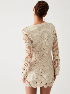 Discount Crochet Paisley Long Sleeve Short Dress Sweater Dresses|Sweater Dresses