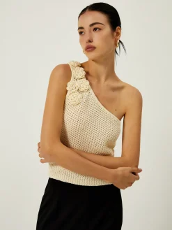 Best Crochet Rosette Decor One Shoulder Vest Sweater Vests|Sweaters & Cardigans