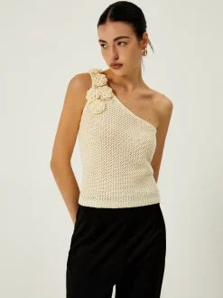 Best Crochet Rosette Decor One Shoulder Vest Sweater Vests|Sweaters & Cardigans