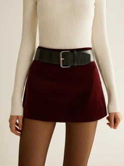 Clearance Crocodile Belted Velvet Mini Skirt Skirts|Matching Sets