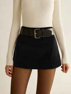 Clearance Crocodile Belted Velvet Mini Skirt Skirts|Matching Sets
