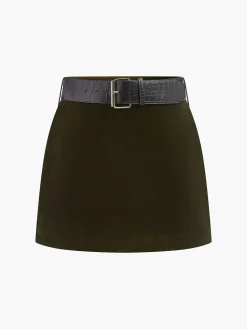Clearance Crocodile Belted Velvet Mini Skirt Skirts|Matching Sets