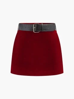 Clearance Crocodile Belted Velvet Mini Skirt Skirts|Matching Sets