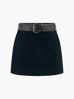 Hot Crocodile Belted Velvet Mini Skirt Skirts|Matching Sets
