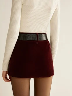 Hot Crocodile Belted Velvet Mini Skirt Skirts|Matching Sets