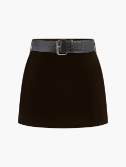 Hot Crocodile Belted Velvet Mini Skirt Skirts|Matching Sets