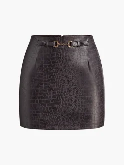 Best Crocodile Embossed Faux Leather Skirt Skirts|Matching Sets