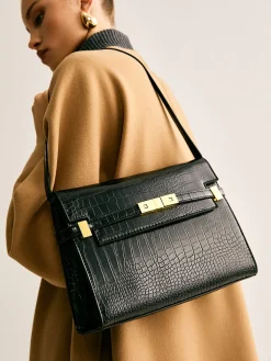 Crocodile Embossed Shoulder Tofu Bag Bags|Accessories