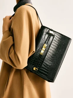 Crocodile Embossed Shoulder Tofu Bag Bags|Accessories