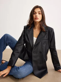 Clearance Crocodile PU Leather Button Blazer Outerwear|Blazers