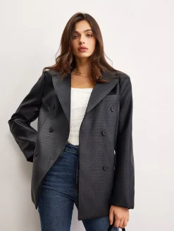 Clearance Crocodile PU Leather Button Blazer Outerwear|Blazers