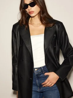 Clearance Crocodile PU Leather Button Blazer Outerwear|Blazers